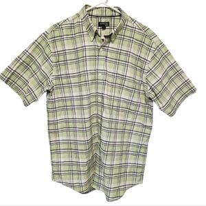 St. John's Bay Casual Green Plaid Iron Free Button Down Shirt Size Mens XL Tall